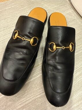 Gucci Black Leather Princetown Mule/Slipper Horsebit Loafers